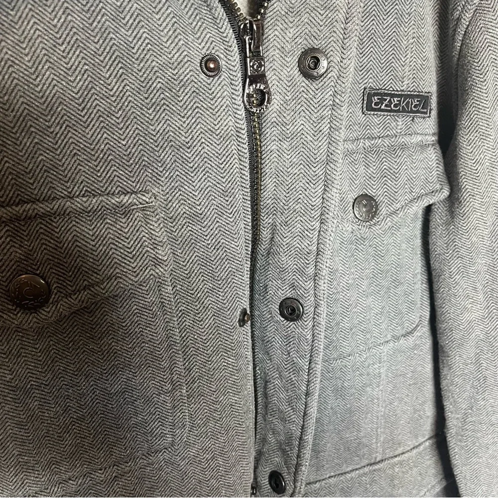 Ezekiel Gray Herringbone Print Mens Jacket Size L Field Utility
